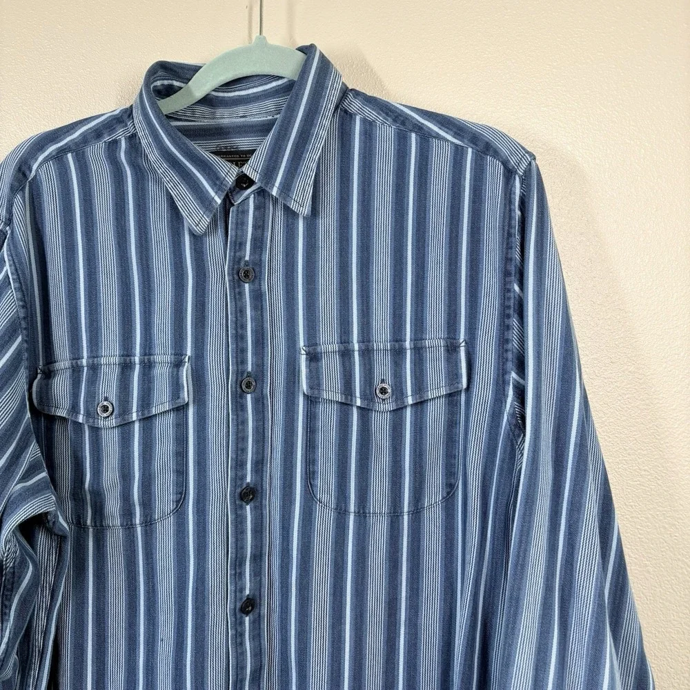 Pendleton Mens Sz L  Long‎ Sleeve Button Up Down Blue Striped Shirt 100% Cotton